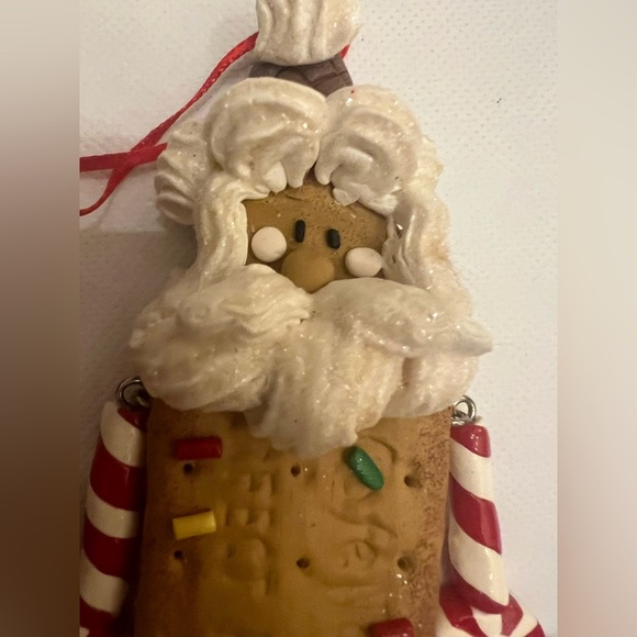 Set of 2 Santa gingerbread ornaments icing gumdrop crate & barrel peppermint - Picture 7 of 8